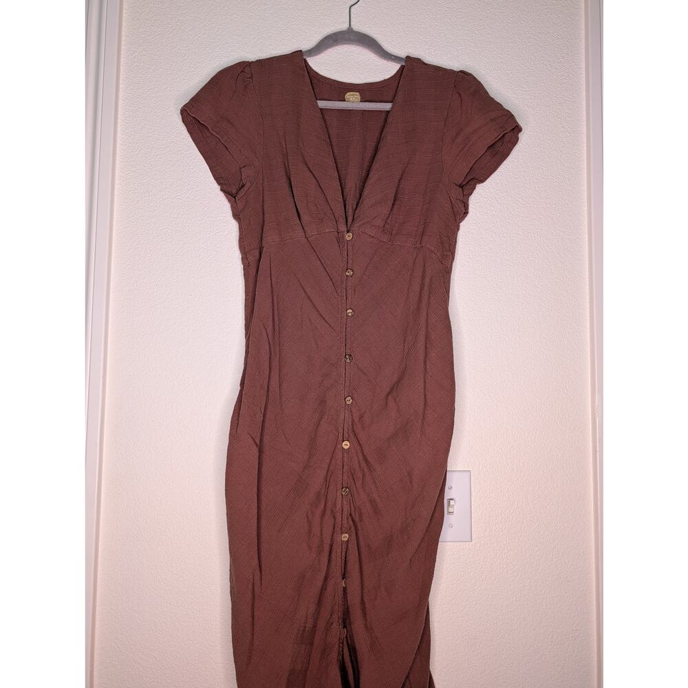 Free People Free-Est 100% Cotton Smocked Button Front Maxi Dress XL Boho Rustic
